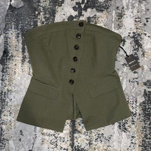 FOREVER21 / F21 Button Front Tube Top Army Green M